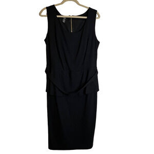 Alfani Woman Sleeveless Midi Dress Plus Size 16W Black Peplum Waist
